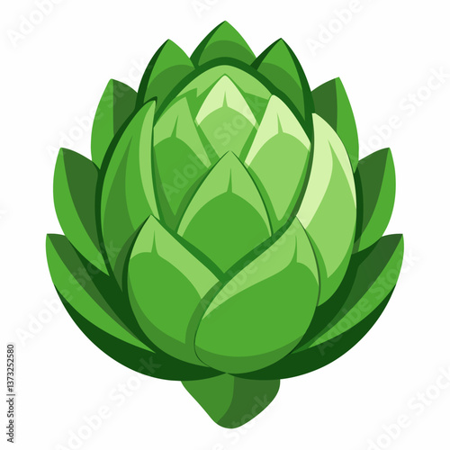 Artichoke illustration featuring green leaves, isolated on a white background, showcasing its unique shape and texture.