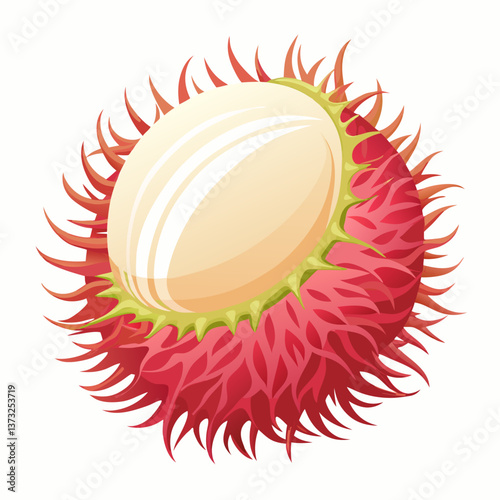 Red rambutan fruit resting on a clean white background, showcasing its spiky exterior and vibrant color.