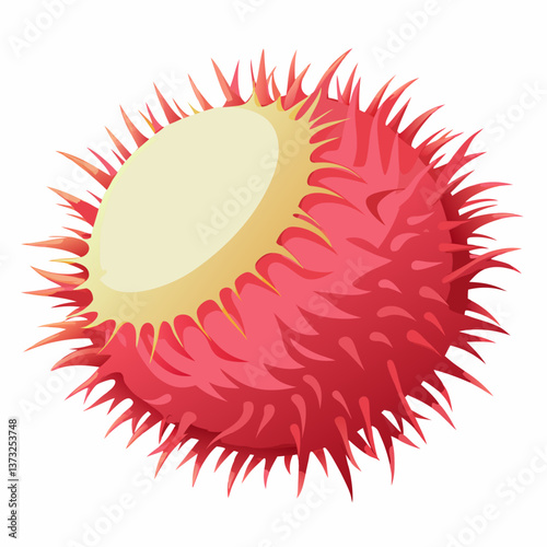 Red rambutan fruit resting on a clean white background, showcasing its spiky exterior and vibrant color.