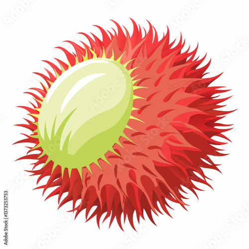 Red rambutan fruit resting on a clean white background, showcasing its spiky exterior and vibrant color.
