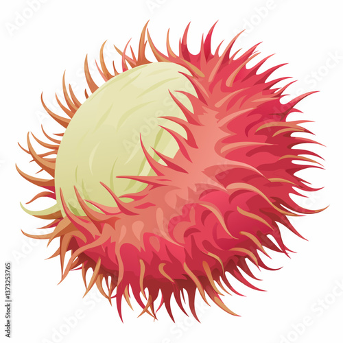 Red rambutan fruit resting on a clean white background, showcasing its spiky exterior and vibrant color.