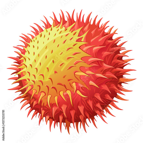 Red rambutan fruit resting on a clean white background, showcasing its spiky exterior and vibrant color.