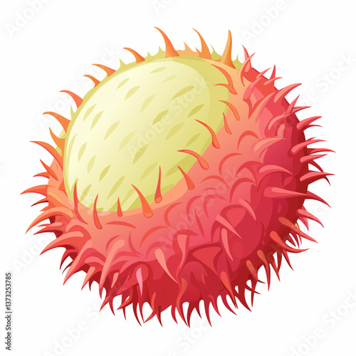 Red rambutan fruit resting on a clean white background, showcasing its spiky exterior and vibrant color.