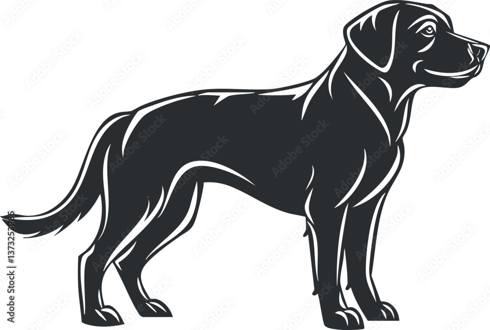 Fototapeta premium Silhouette illustration of a standing dog in a minimalist black and white style.