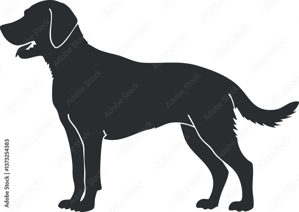 Silhouette of a standing dog in profile, showcasing its distinct outline and features. Silhouette of a standing dog in profile, showcasing its distinct outline and features.