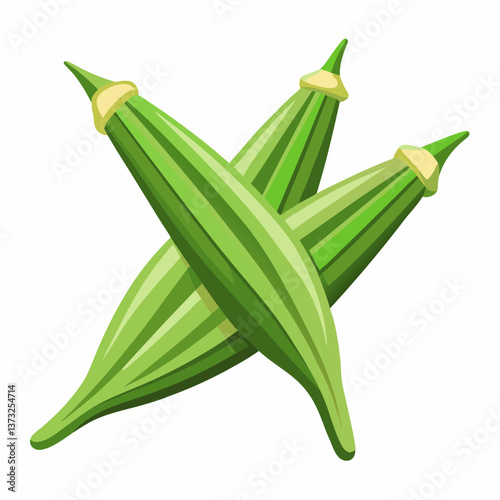 Two green okra pods lying side by side on a plain white background.