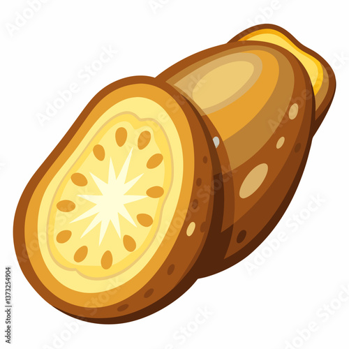 Whole cassava next to a half-cut cassava, showcasing the starchy interior and rough exterior of the root vegetable.