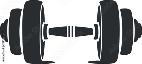 Silhouette illustration of a dumbbell representing fitness and strength training equipment.