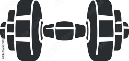 Black silhouette of a dumbbell icon representing fitness and strength training equipment.