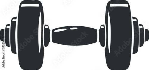 Black silhouette illustration of a dumbbell, symbolizing strength training and fitness equipment.