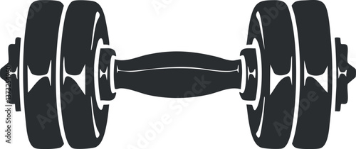 Black silhouette illustration of a dumbbell, symbolizing fitness and strength training equipment.