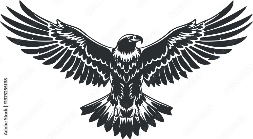 Obraz premium Black and white illustration of an eagle with outstretched wings symbolizing power and freedom.