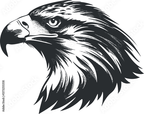 Wallpaper Mural Black and white illustration of an eagle head showcasing detailed feathers and fierce expression. Torontodigital.ca