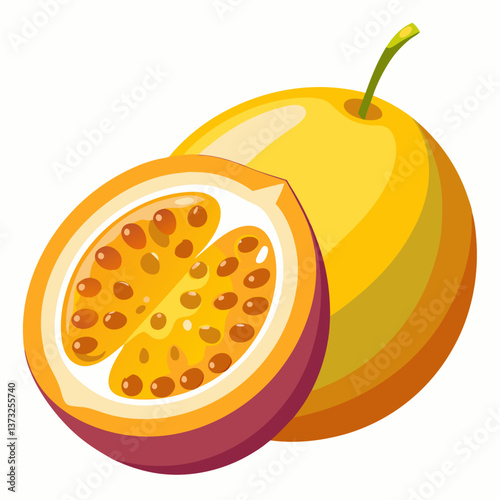 Vector illustration of a passion fruit, featuring its round shape and textured skin, isolated on a white background.