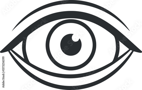 Black and white outlined eye symbol representing vision and perception in a minimalist design.