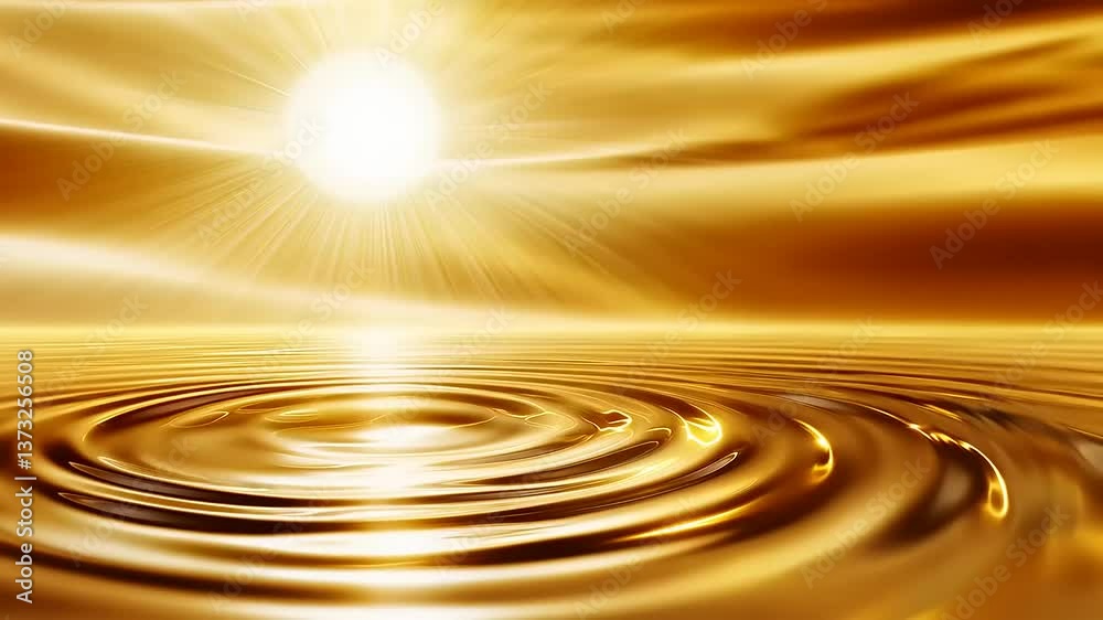 Golden sun reflecting on tranquil water surface, creating ripples and serene ambiance at sunset Golden sun reflecting on tranquil water surface, creating ripples and serene ambiance at sunset