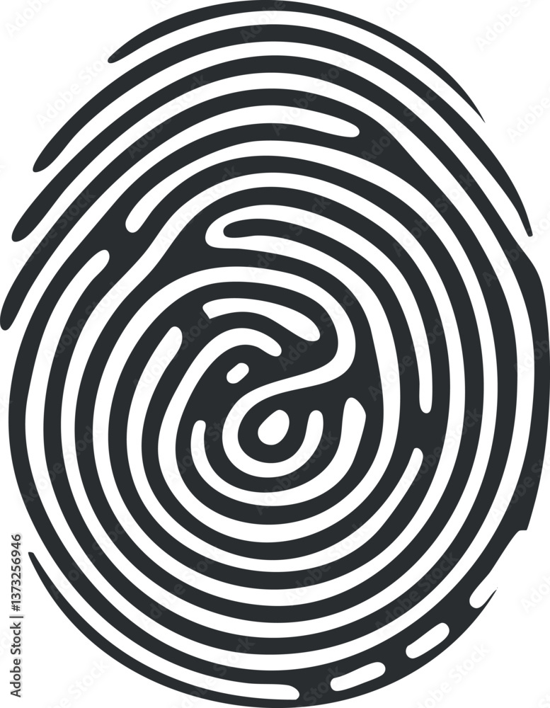Fototapeta premium Black and white illustration of a fingerprint, representing identity and biometric security.