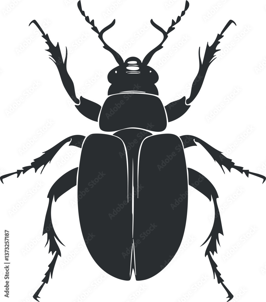 Silhouette of a beetle with detailed antennae and legs, perfect for design and illustration. Silhouette of a beetle with detailed antennae and legs, perfect for design and illustration.