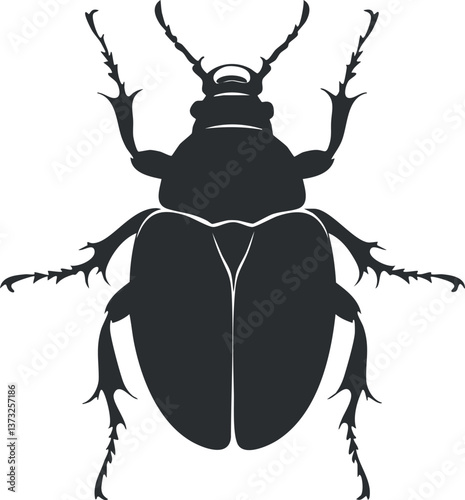 Black silhouette of a beetle showing detailed features like antennae and legs.