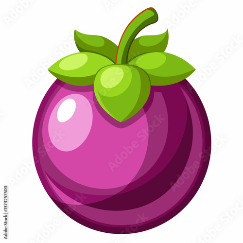 A purple plum with green leaves attached, showcasing its vibrant color and natural freshness.