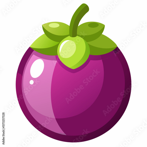A purple plum with green leaves attached, showcasing its vibrant color and natural freshness.