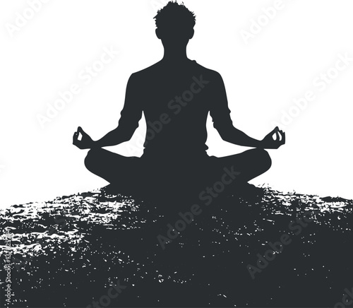 Silhouette of a person meditating in a peaceful outdoor setting, promoting tranquility and balance.