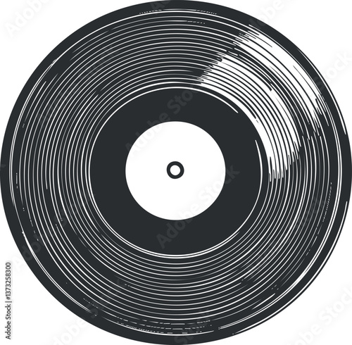 Illustration of a vintage vinyl record with grooves, representing retro music nostalgia.