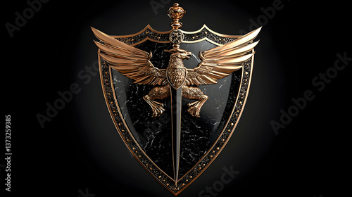 Gold Eagle Shield with Sword and Cosmic Background