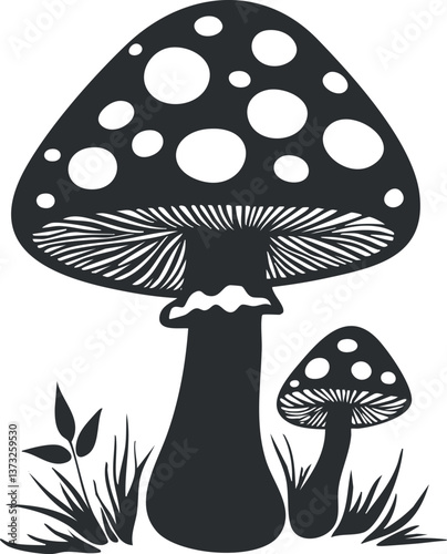 Silhouette illustration of mushrooms with decorative patterns, showcasing nature and botanical elements.