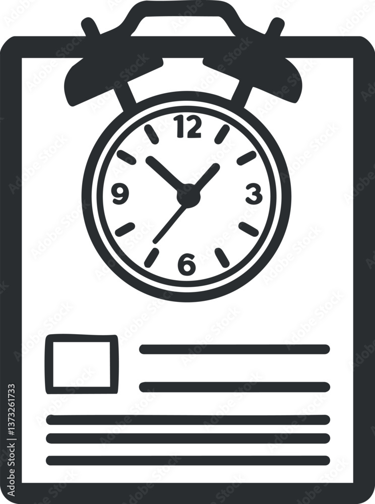 Obraz premium Illustration of a clipboard icon with a clock symbolizing time management and scheduling.