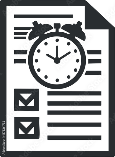Icon depicting a document with a clock and checklist, symbolizing time management and organization.