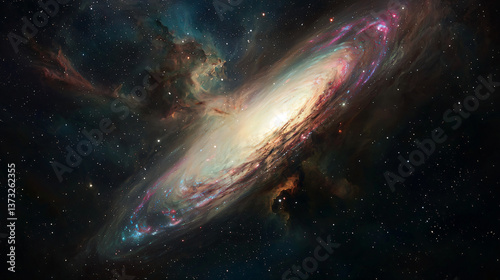 The andromeda galaxy displaying a magnificent array of stars and nebulas with radiant highlights in the cosmic expanse of space.