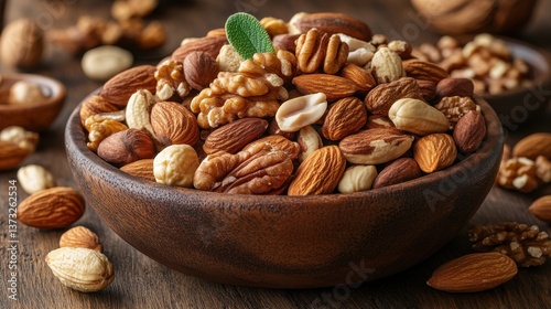 a mixture of different types of nuts rich in protein fiber and healthy fats can be consumed in snacks and as a snack