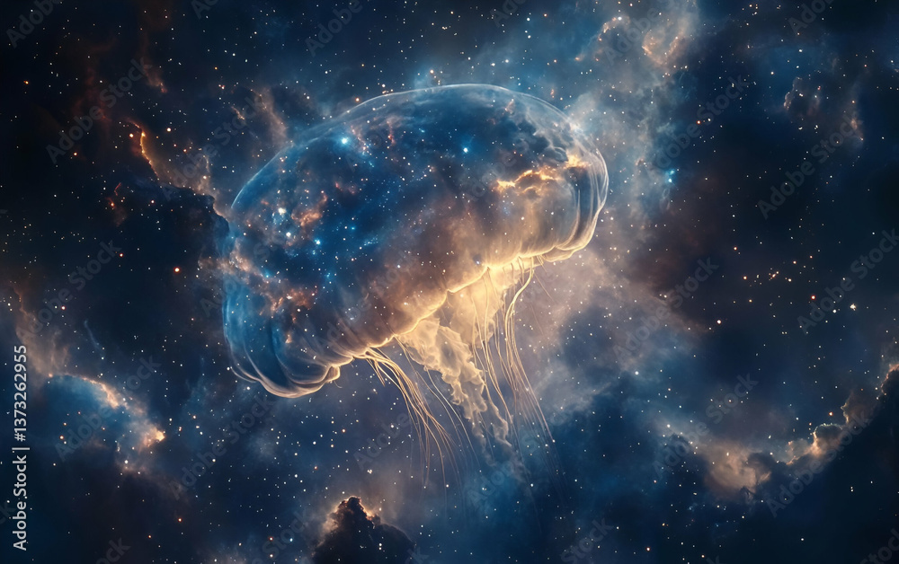 A captivating image of a nebula resembling a jellyfish in the vastness of space, showcasing vibrant cosmic colors. A captivating image of a nebula resembling a jellyfish in the vastness of space, showcasing vibrant cosmic colors.