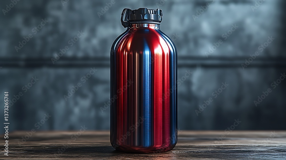 Obraz premium Minimalist 3D Render of Aluminium Bottle with Colorful Stripes