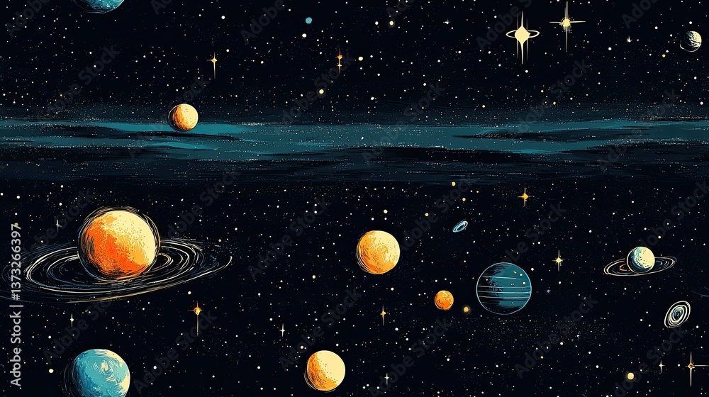 Fototapeta premium Majestic view of planets and stars illuminating the night sky in a captivating cosmic scene filled with wonder and imagination for space lovers