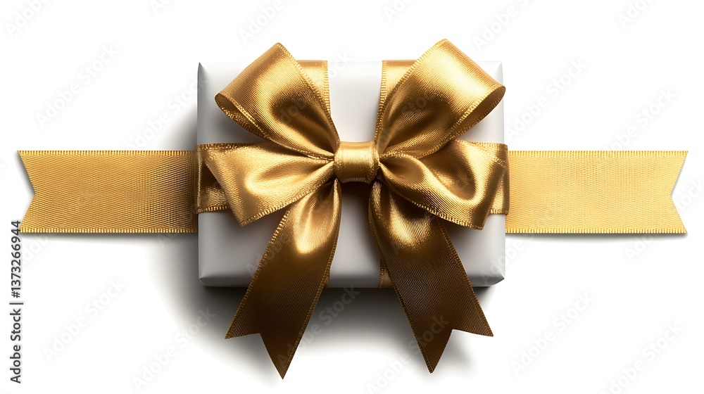 Gold ribbon gift box with white background. Gold ribbon gift box with white background.