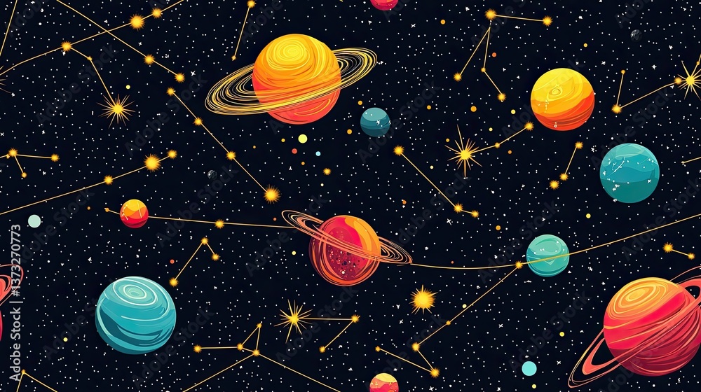 Fototapeta premium Planets and stars in a vast cosmic scene illustrating the beauty and wonder of the universe in a dark night sky background