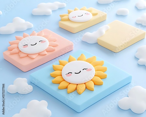 Happy Sun Clouds 3D Render.