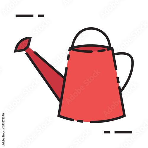 Vector illustration of a red watering can with black outline, designed in a simple style.