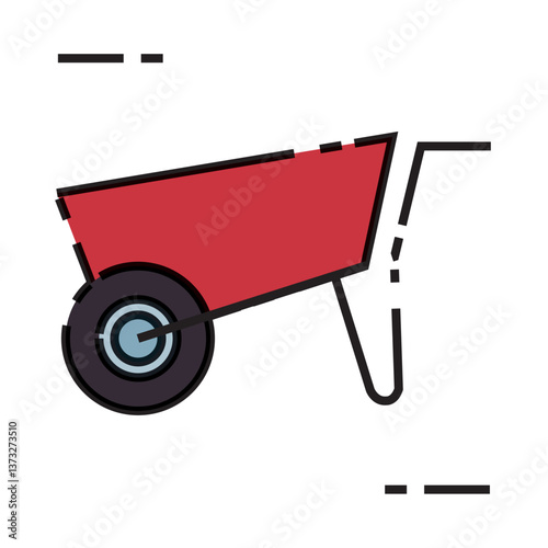 Vector illustration of a red wheelbarrow with a simple design.