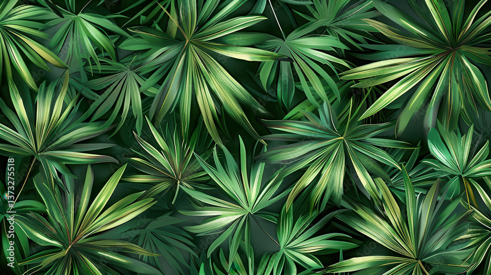 vibrant and lush arrangement of green palm leaves creates tropical atmosphere, perfect for nature themed designs and backgrounds. intricate details and varying shades of green evoke sense vibrant and lush arrangement of green palm leaves creates tropical atmosphere, perfect for nature themed designs and backgrounds. intricate details and varying shades of green evoke sense