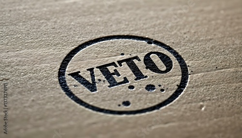 Close-up of a Veto Stamp on Textured Surface