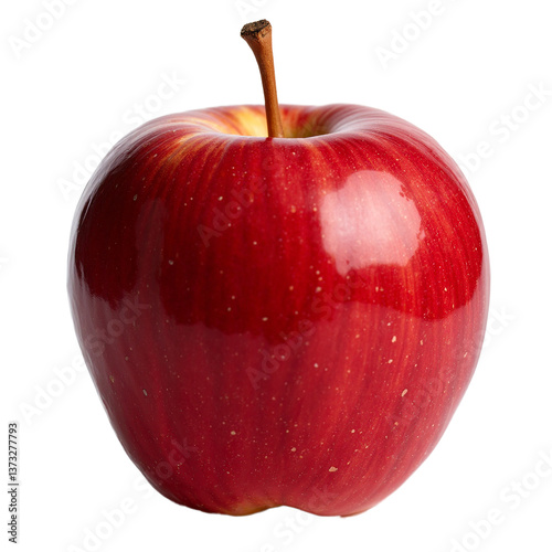 Single red apple on white background with natural shine and healthy appearance