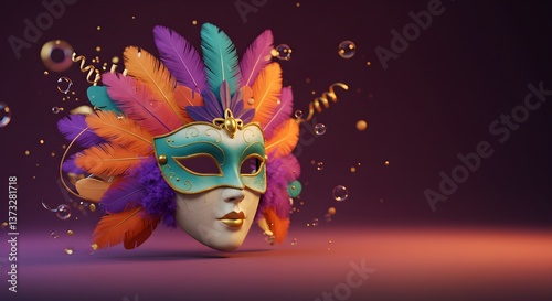 Venetian carnival mask, bright multicolored carnival mask, festival and entertainment concept, space for text
