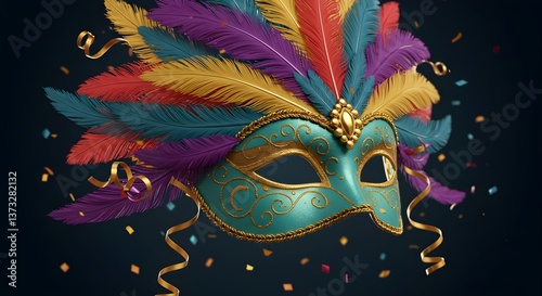 Venetian carnival mask, bright multicolored carnival mask, festival and entertainment concept, space for text
