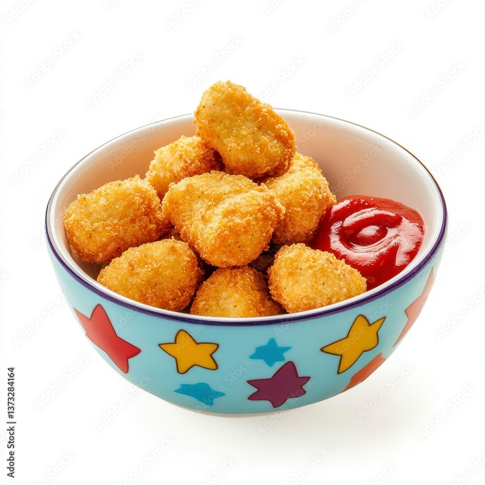 Crispy Chicken Nuggets in Starry Bowl with Ketchup Crispy Chicken Nuggets in Starry Bowl with Ketchup