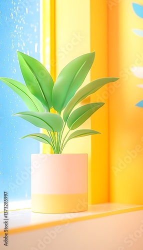 Indoor Plant with Yellow Windowsill.
