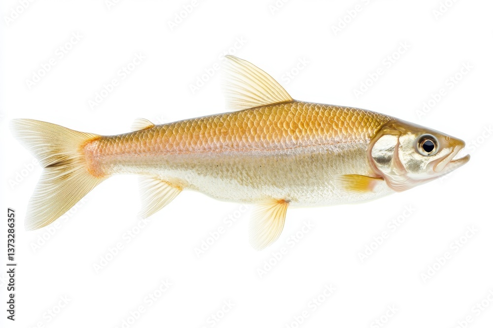 Detailed Closeup of a Light Gold Fish on White Background Detailed Closeup of a Light Gold Fish on White Background