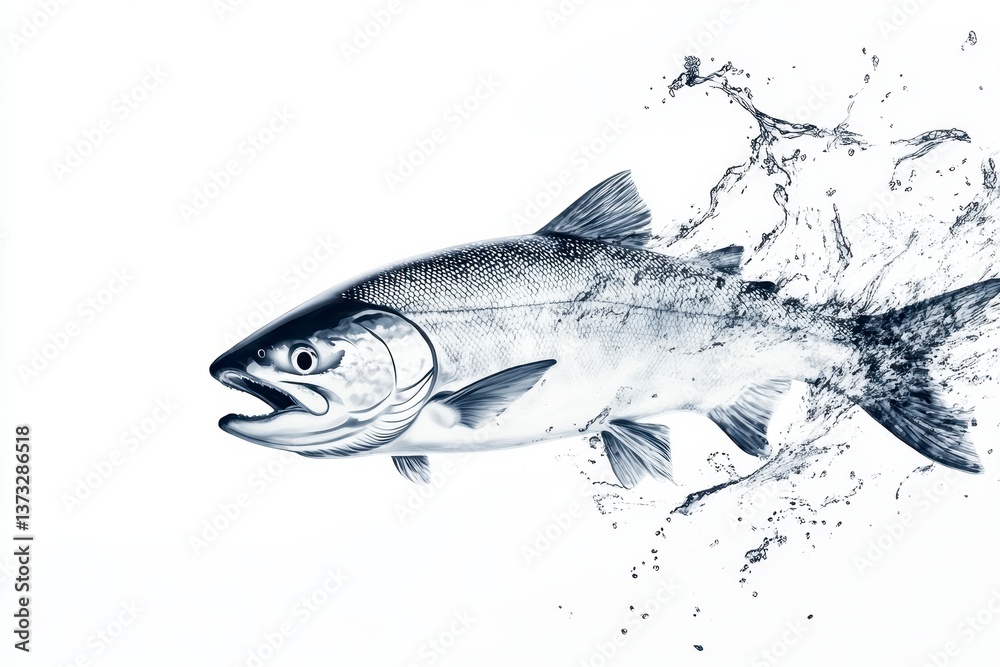 Obraz premium Dynamic Blue And White Salmon Leaping From Water